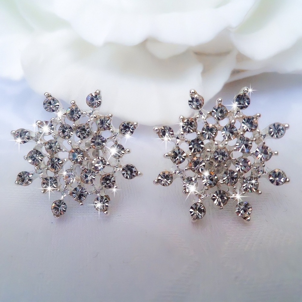 Any 2/$20! Silver Crystal Pave Snowflake Stud Earrings - Picture 5 of 9